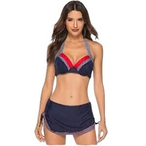 SherryDC Halter Bikini 2 Piece Swimsuit Blue Red White Med